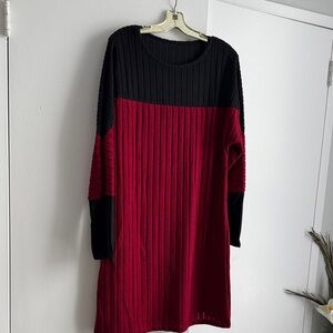 Elegant Black and Red Ribbed Dress